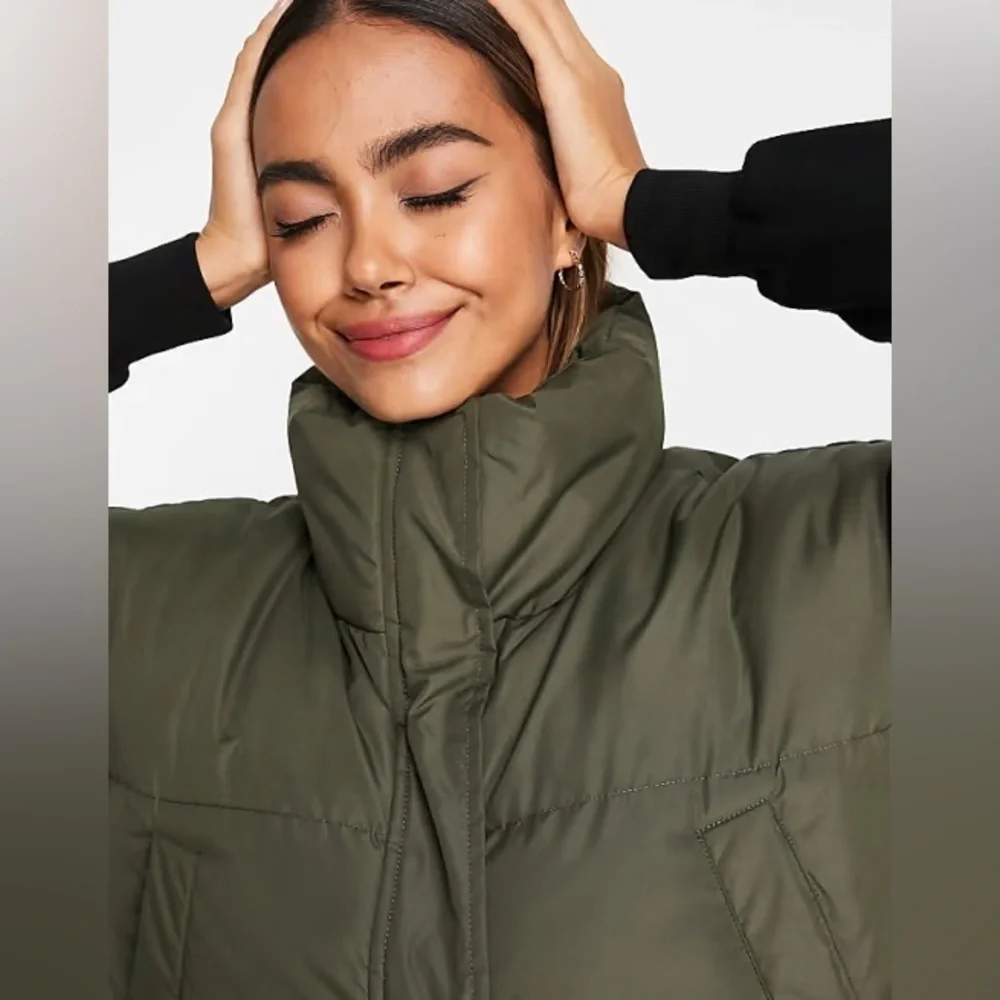 NWT Brave Soul Olive Puffer Vest XS – Oversized Fit, High Neck, Sold Out Online - Picture 6 of 6